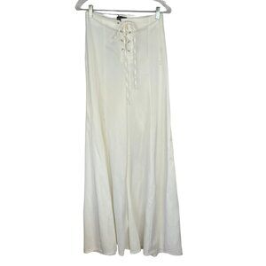 Pretty Little Thing Wide Leg Silky Pants Womens Size 6 Cream Front Tie New